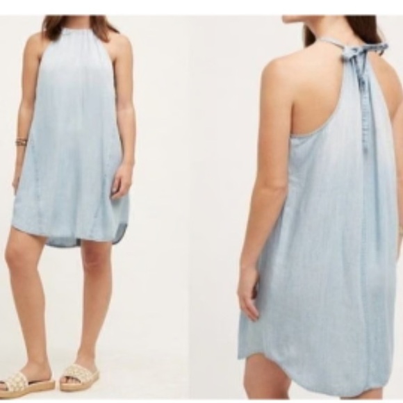 Cloth & Stone Blue Chambray Sleeveless Tie-Back Mini Dress - Picture 2 of 10